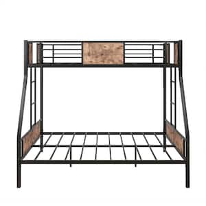 Twin Over Full Heavy Duty Metal Bunk Bed Frame with Safety Rail, 2 Side Ladders, Decorative Wood