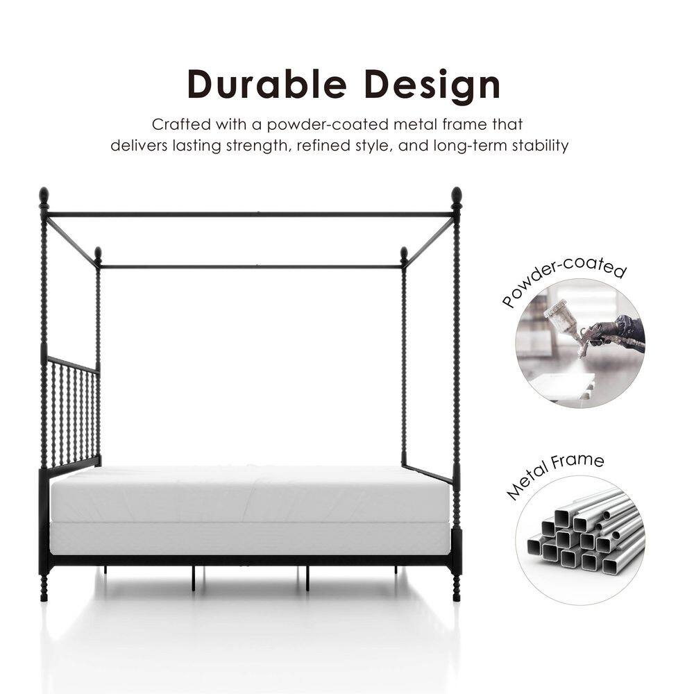 Cathy Black Metal Frame King Canopy Bed with Spindle Posts - thumbnail 10
