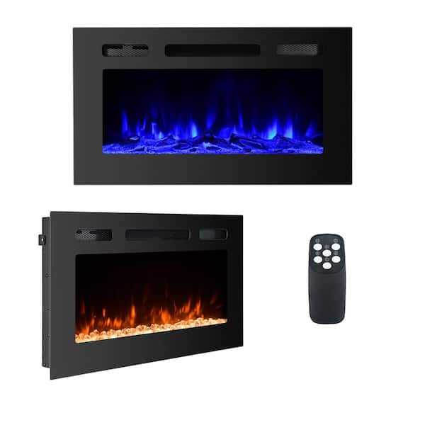 30 in. Black Wall-Mounted Recessed Electric Fireplace Insert with Remote Control and Adjustable Heating/Flame