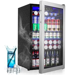 17.5 in Single Zone 126-Cans Freestanding/ Built-in Beverage and Wine Cooler Fridge in Silver Stainless Steel