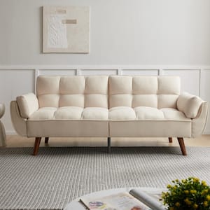 Modern 74.8 in. Square Arm Fabric Rectangle Sofa in Beige