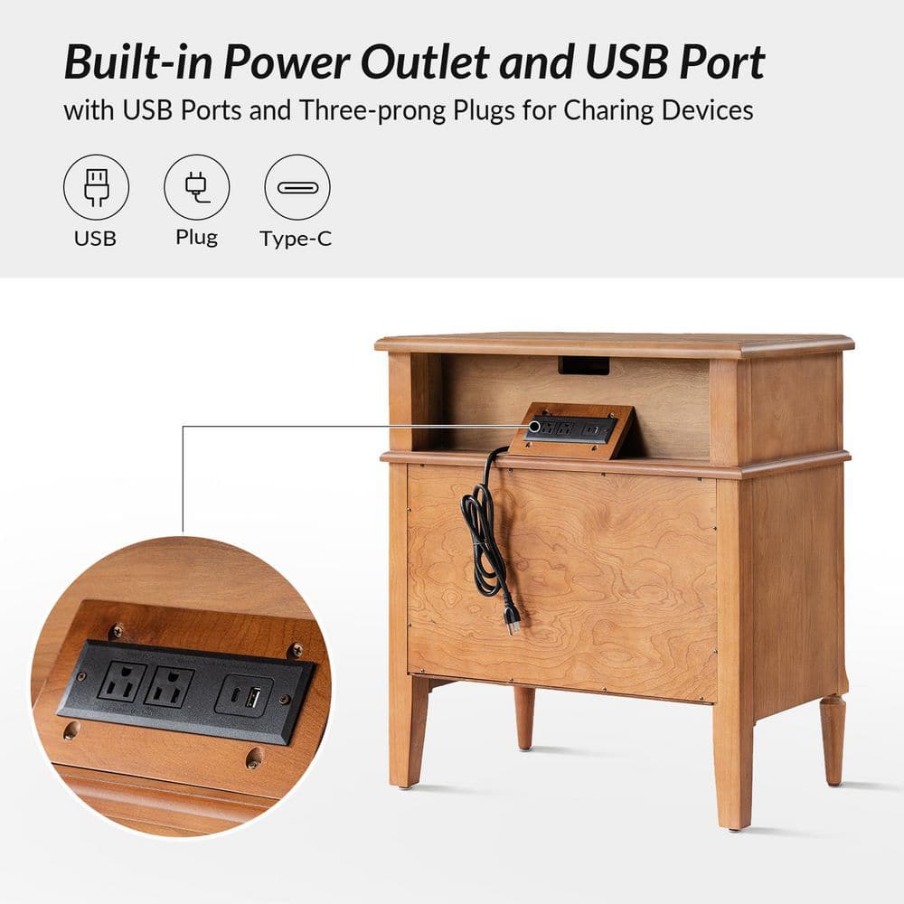 Fabien Teak 3-Drawer 28 in. W Nightstand with Solid Wood Legs (Set of 2) - thumbnail 4