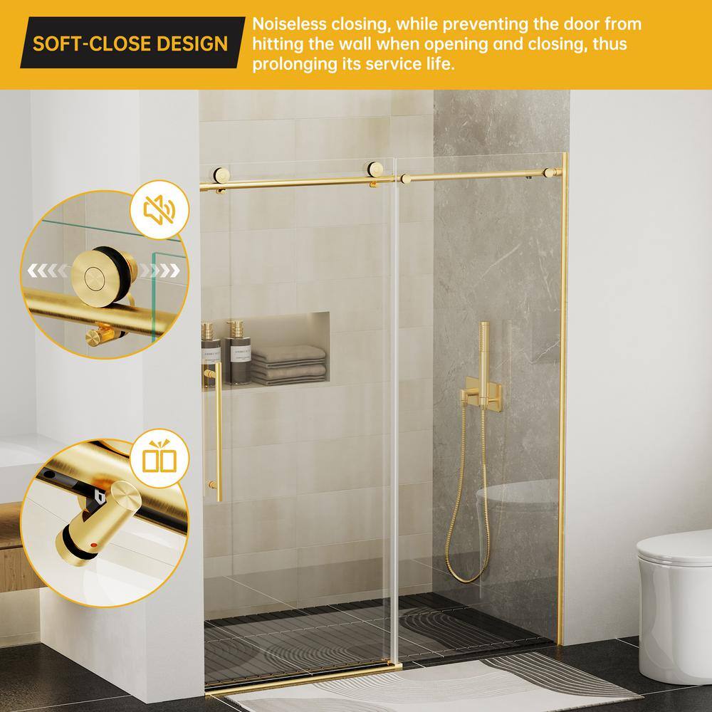 Brushed Gold Semi-Frameless Sliding Shower Door with Clear Glass