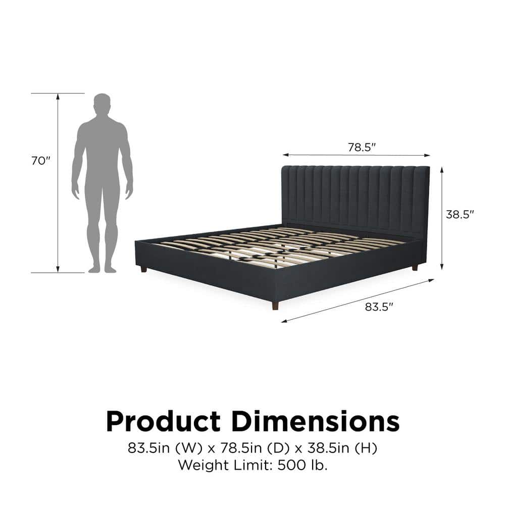 Brittany Blue Linen King Upholstered Platform Bed with Tufted Headboard