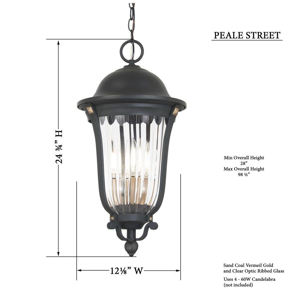 Peale Street Black and Gold 4-Light Outdoor Hanging Lantern