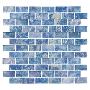 Zalo Knoll Blue/Gray 12 in. x 12 in. Textured Glass Brick Joint Mosaic Tile (5 sq. ft./Case)
