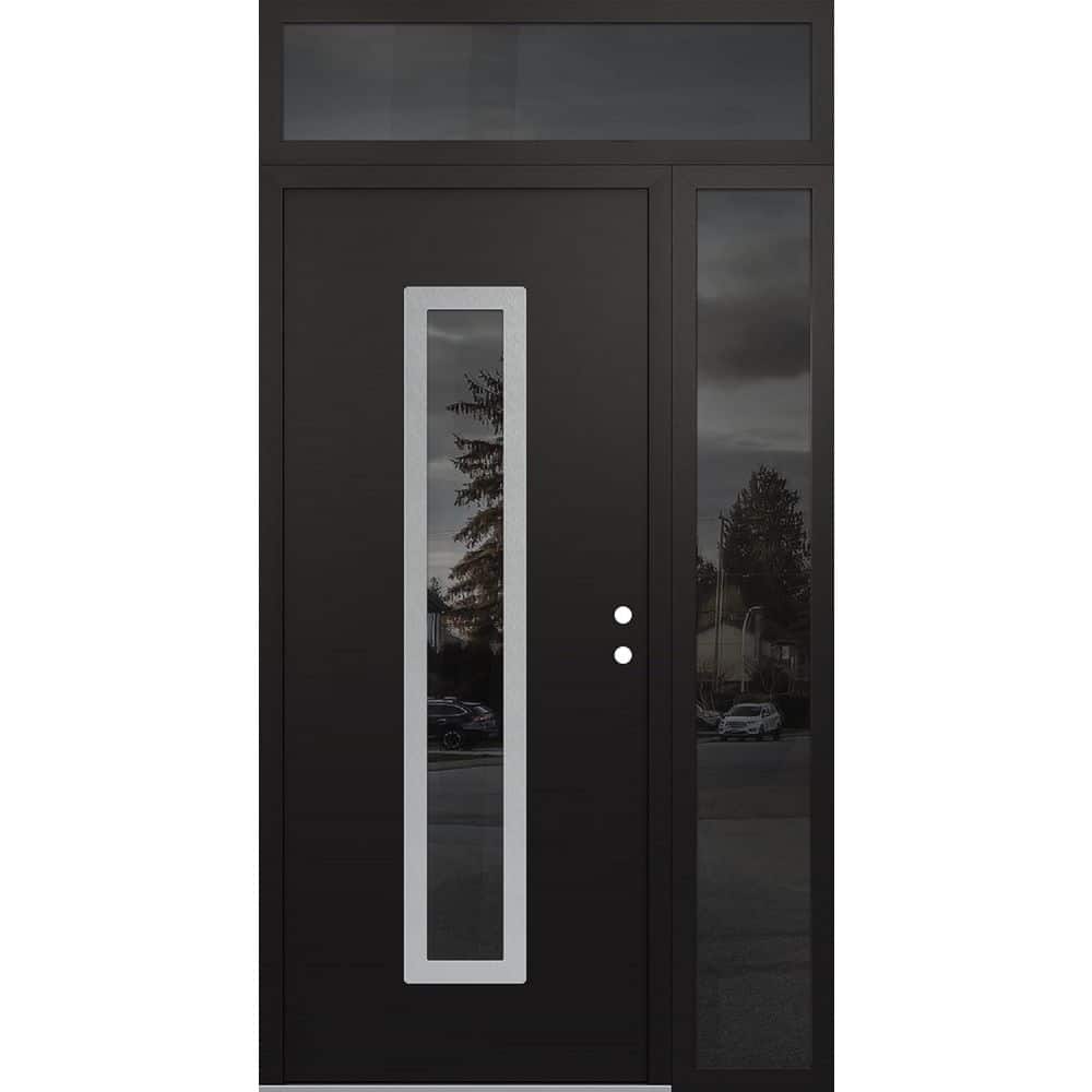 A11 48 in. x 96 in. Silver P Left-Hand/Inswing Mirrored Glass Black/Black Sidelite+Transom Steel Prehung Front Door price history on PriceWatchPro