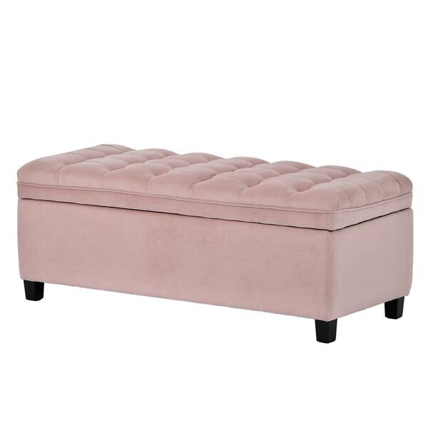 Z-joyee Pink Upholstered Flip Top Storage Bench with Button Tufted