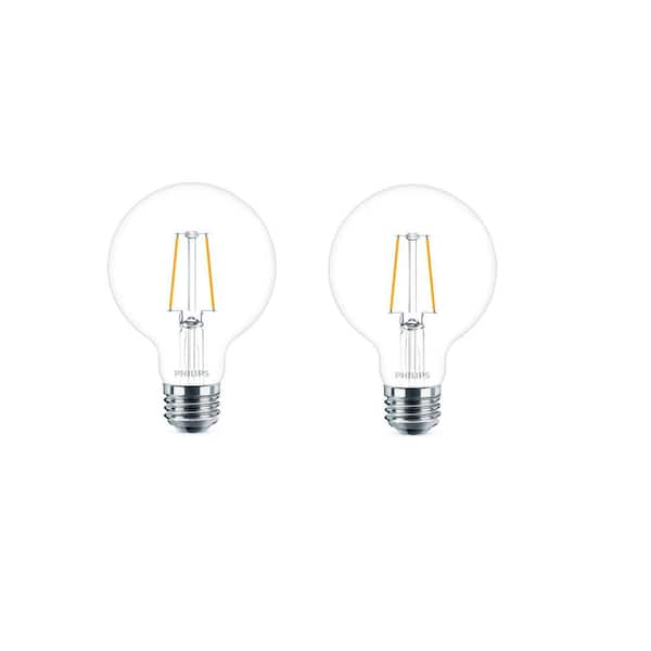 Philips 25 Watt Equivalent G25 Dimmable Led Light Bulb Soft White 2 Pack 477919 The Home Depot