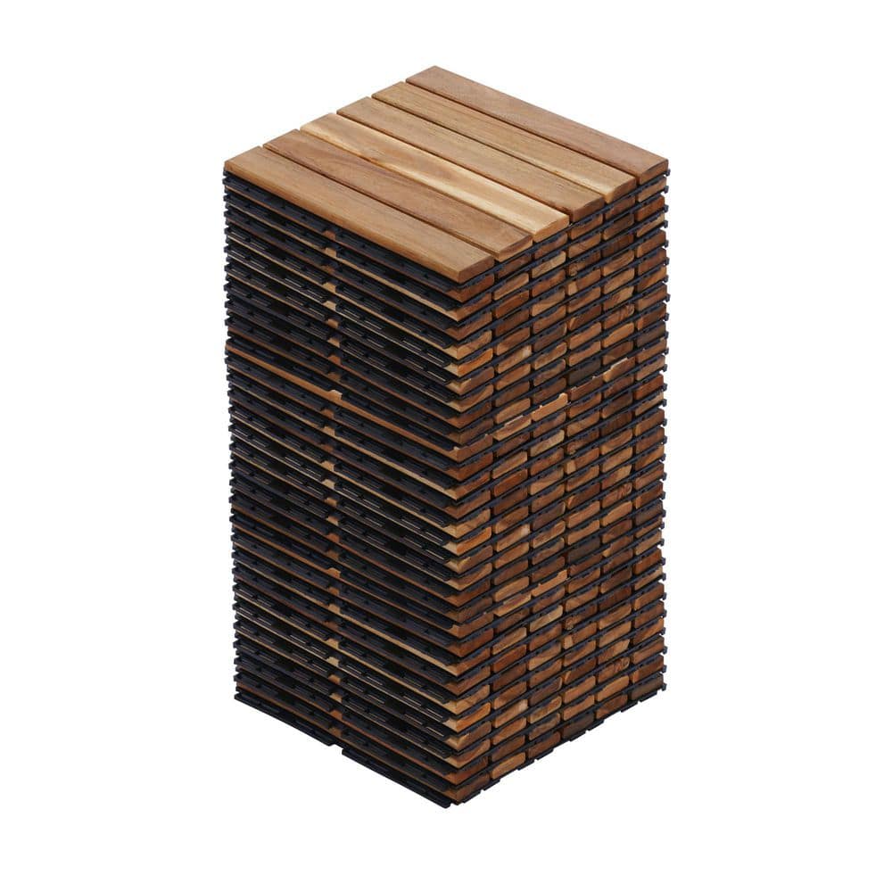 cadeninc 12 in. x 12 in. Square Acacia Wood Interlocking Deck Tiles ...