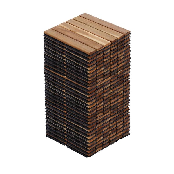 cadeninc 12 in. x 12 in. Square Acacia Wood Interlocking Deck Tiles Striped Pattern,Patio Floor Tile,Yellow (Set of 30)