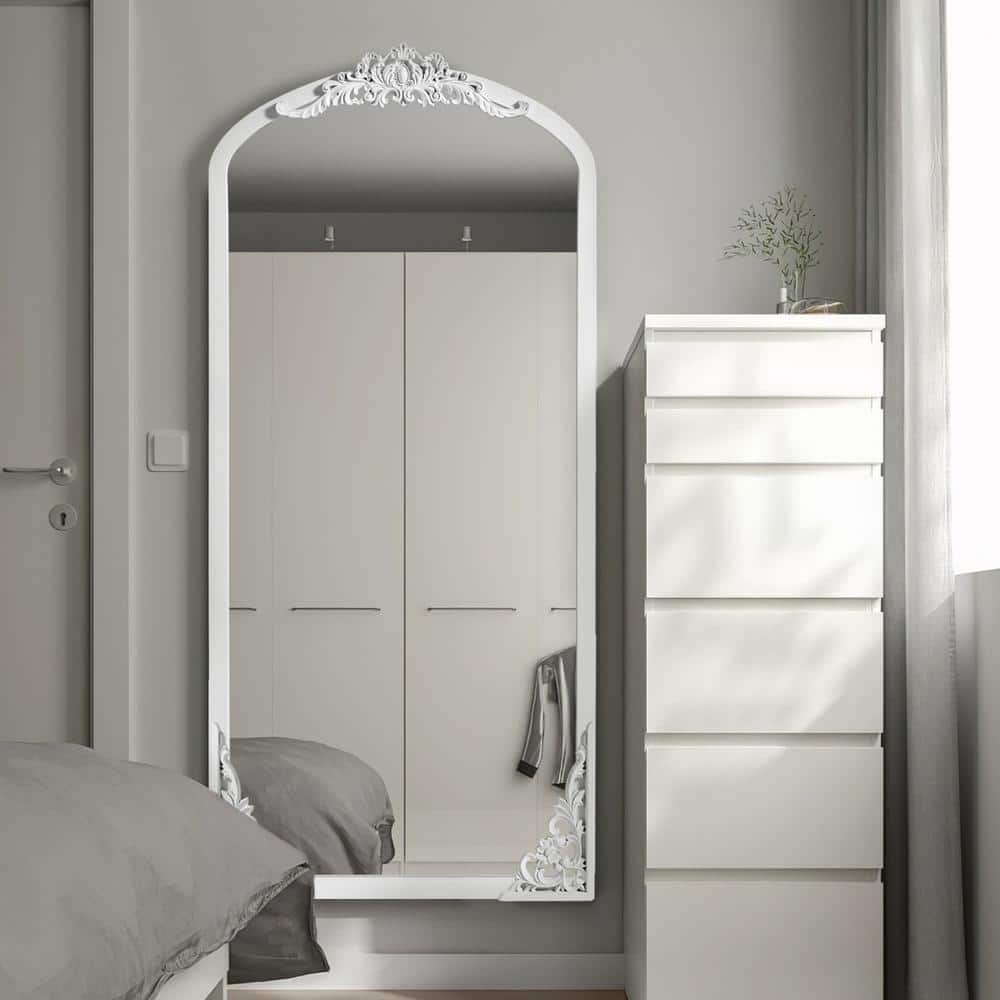 28 in. W x 67 in. H Carved Wooden Full Length Mirror in White