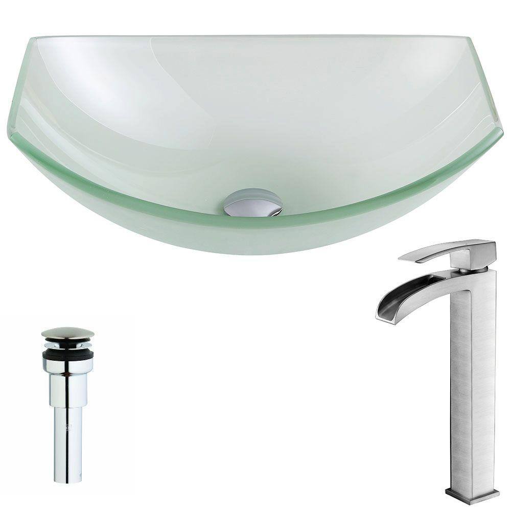 Pendant Series 20 in. Bathroom Vessel Sink in Lustrous Frosted Finish Glass