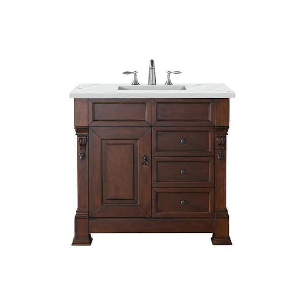 James Martin Vanities Brookfield 36 in. W x 23.5 in. D x 34.3 in. H Bathroom Vanity in Warm Cherry with Ethereal Noctis Quartz Top