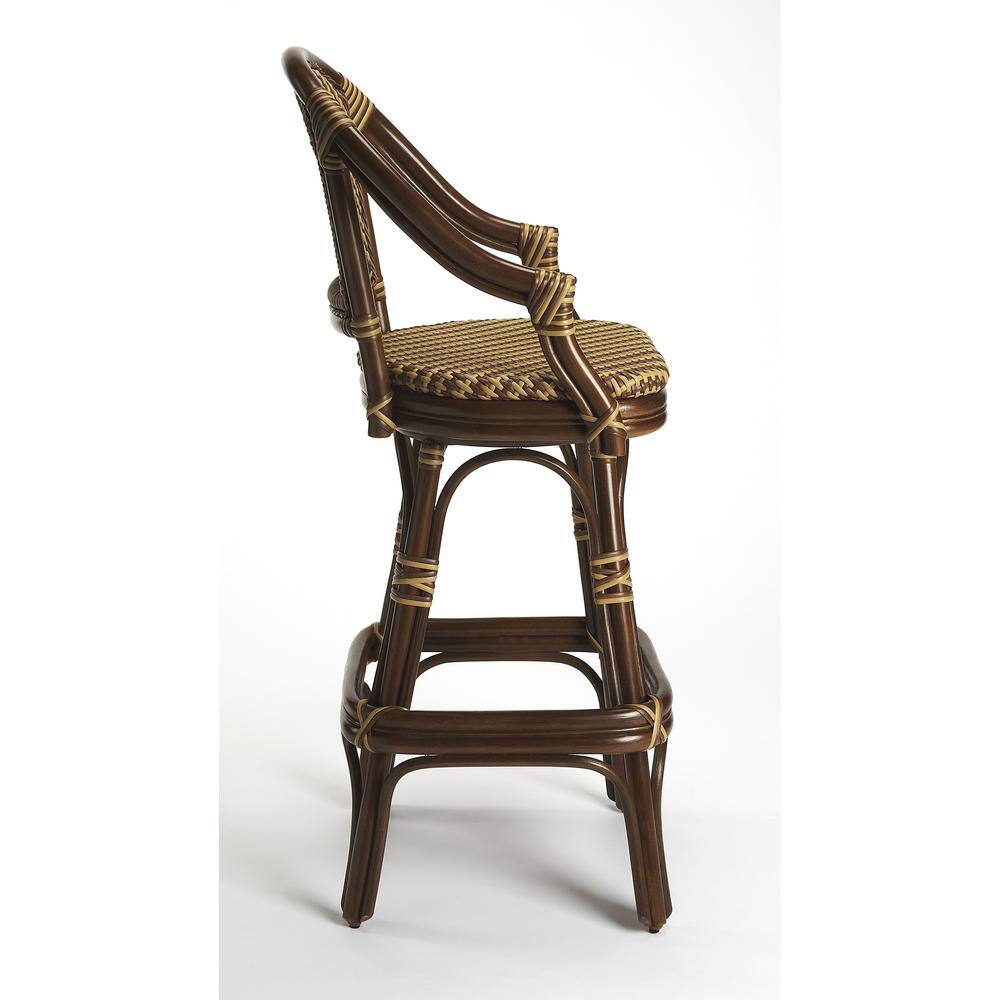 Renata Coastal Chic Dark Brown Rattan Swivel Bar Stool
