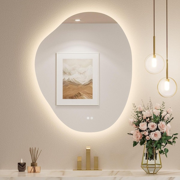 30 in. W x 36 in. H Irregular Novelty/Specialty Frameless LED Light Anti-Fog Wall Bathroom Vanity Mirror with Backlit