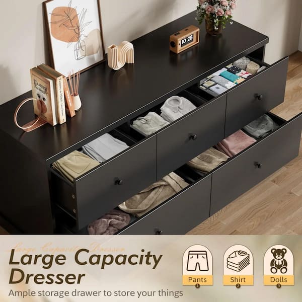LACOO 45 in. 5 Chest Of Drawers, Wide Wooden Dresser Chest Of Drawers Storage Tower Storage Living Room Bedroom, Black V-WD-0489-BK - The Home Depot LACOO 45 in. 5 Chest Of Drawers, Wide Wooden Dresser Chest Of Drawers Storage Tower Storage Living Room Bedroom, Black V-WD-0489-BK - The Home Depot