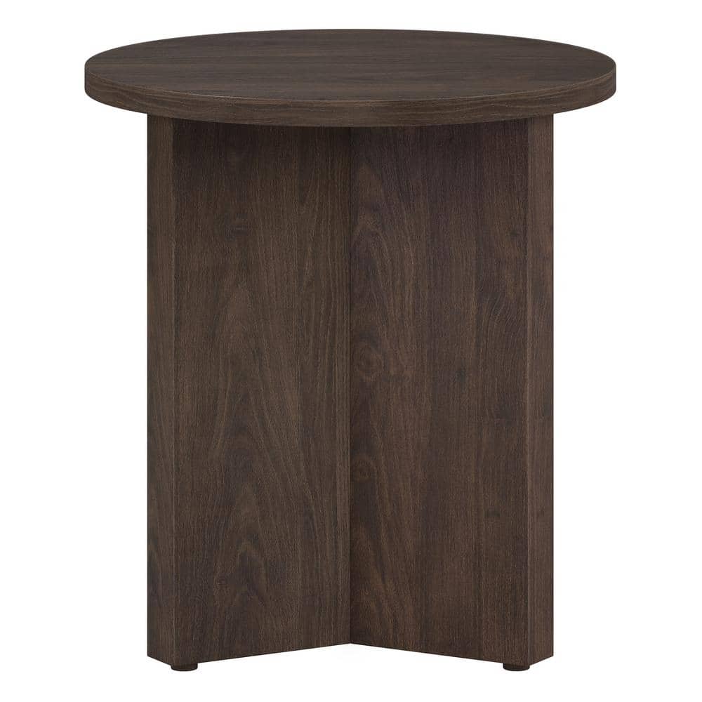 Alder Brown 20" Round Wood Side Table with X-Base