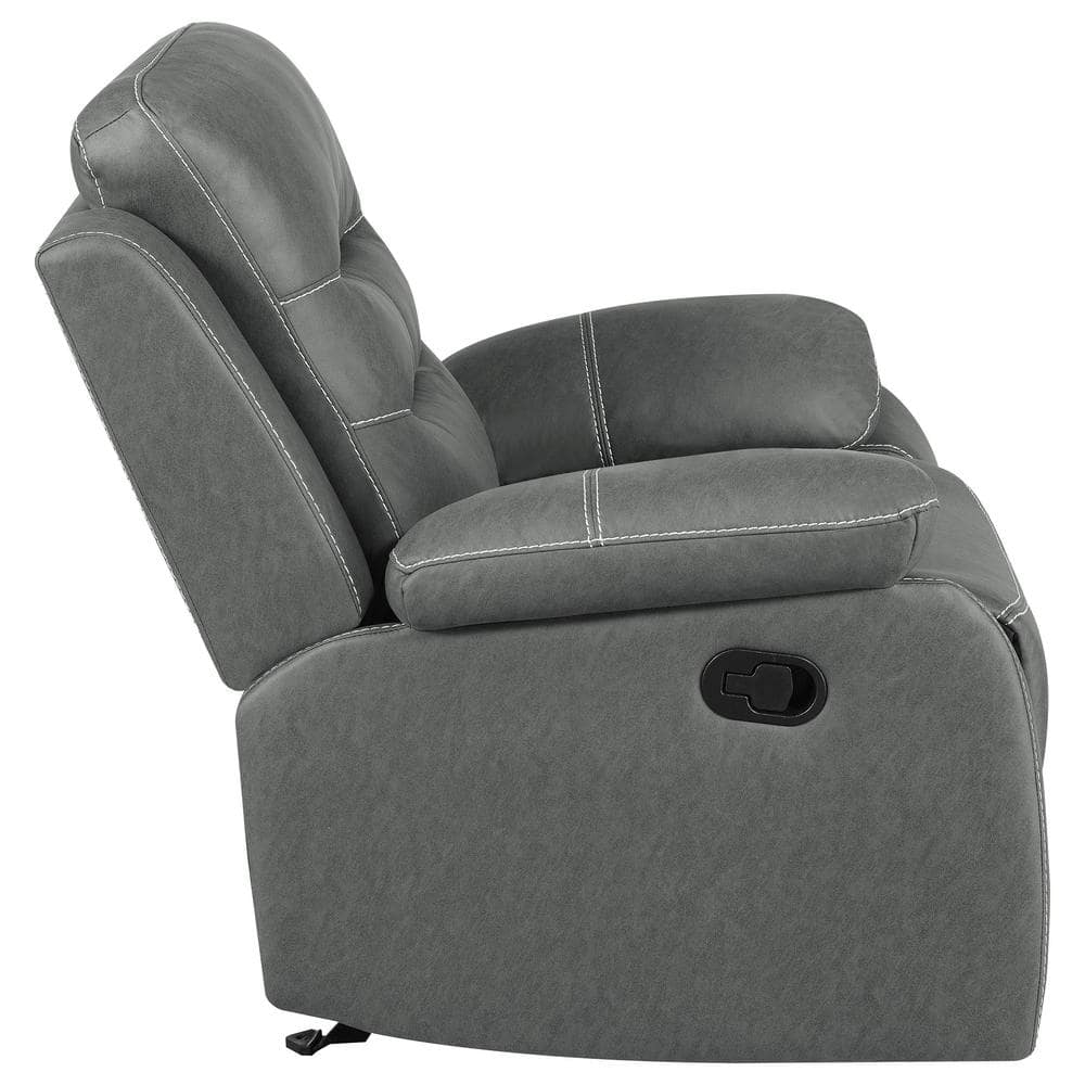 Gray Leather Glider Recliner with Manufactured Wood Frame