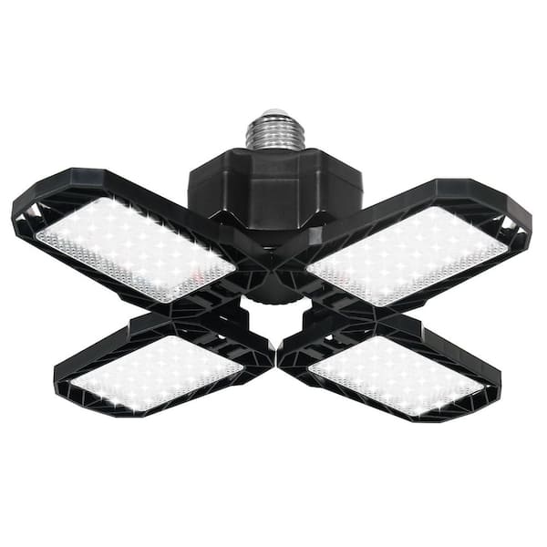 38. 14W LED 4-Leaf Garage Light, 8000LM 6000K Daylight, E26 Base, Black Housing
