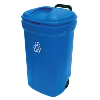 34 Gal. Wheeled Outdoor Trash Can Recycling in Blue