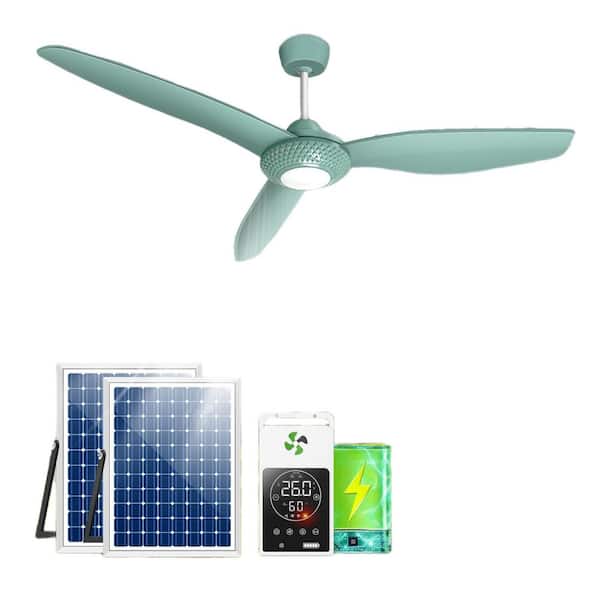 52 in. Outdoor Solar Ceiling Fan Light for Gazebo with Battery, Adjustable Thermostat and 2 Pieces 30W Bifacial Panels