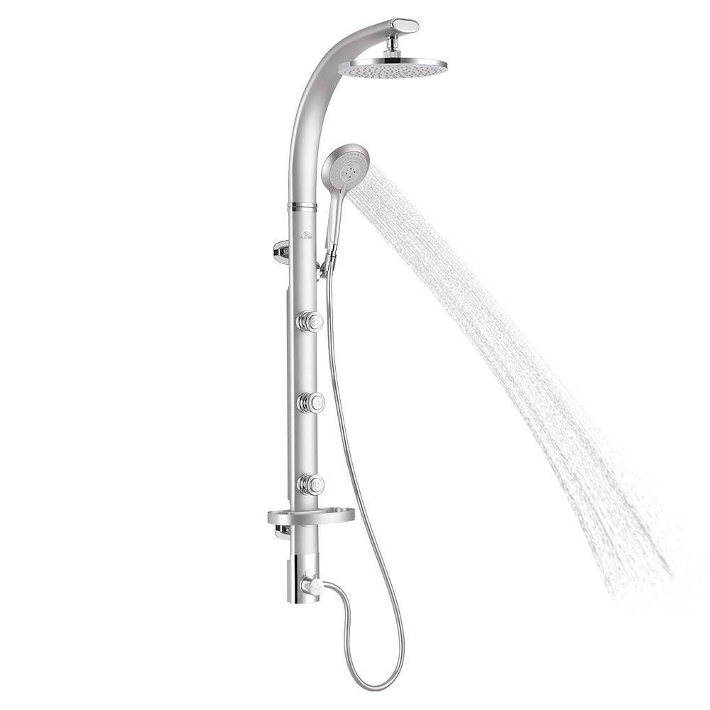 Silver Multi-Function Shower System with Rain Showerhead and Body Jets