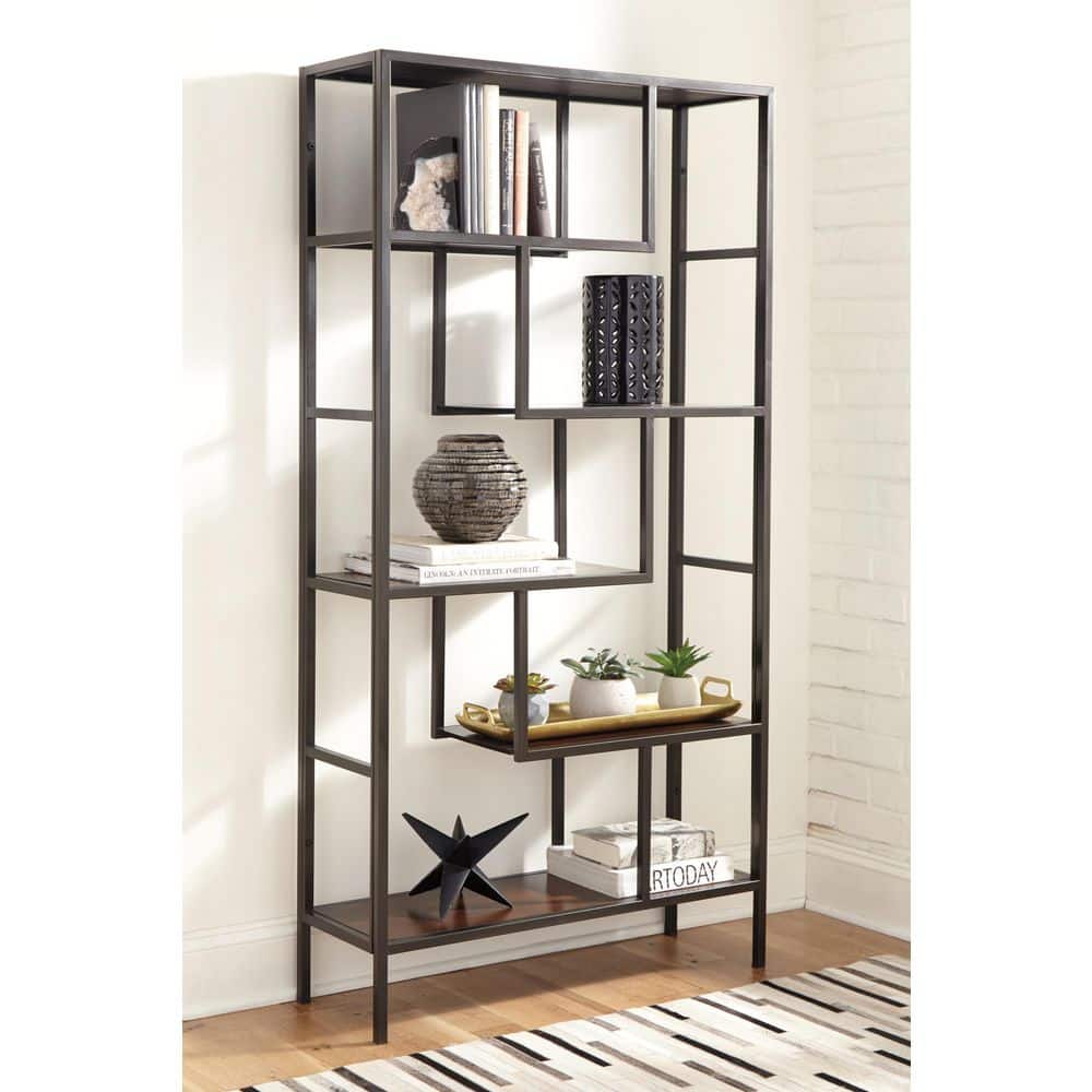 Frankwell 70 in. Tall Black Metal 5-Shelf Etagere Bookcase with Open Storage