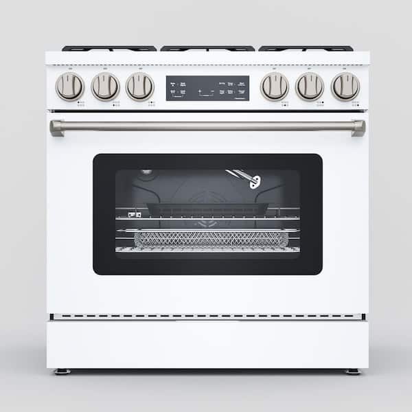 36 in. 6-Burner Slide-In Gas Range with 6.0 cu. ft. Convection Oven, Steam Clean and Air Fry in White