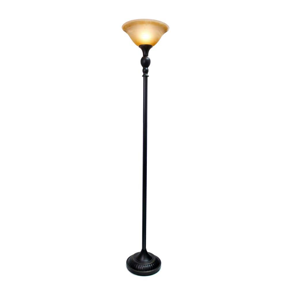 Restoration Bronze Adjustable Torchiere Floor Lamp with Marbleized Glass Shade