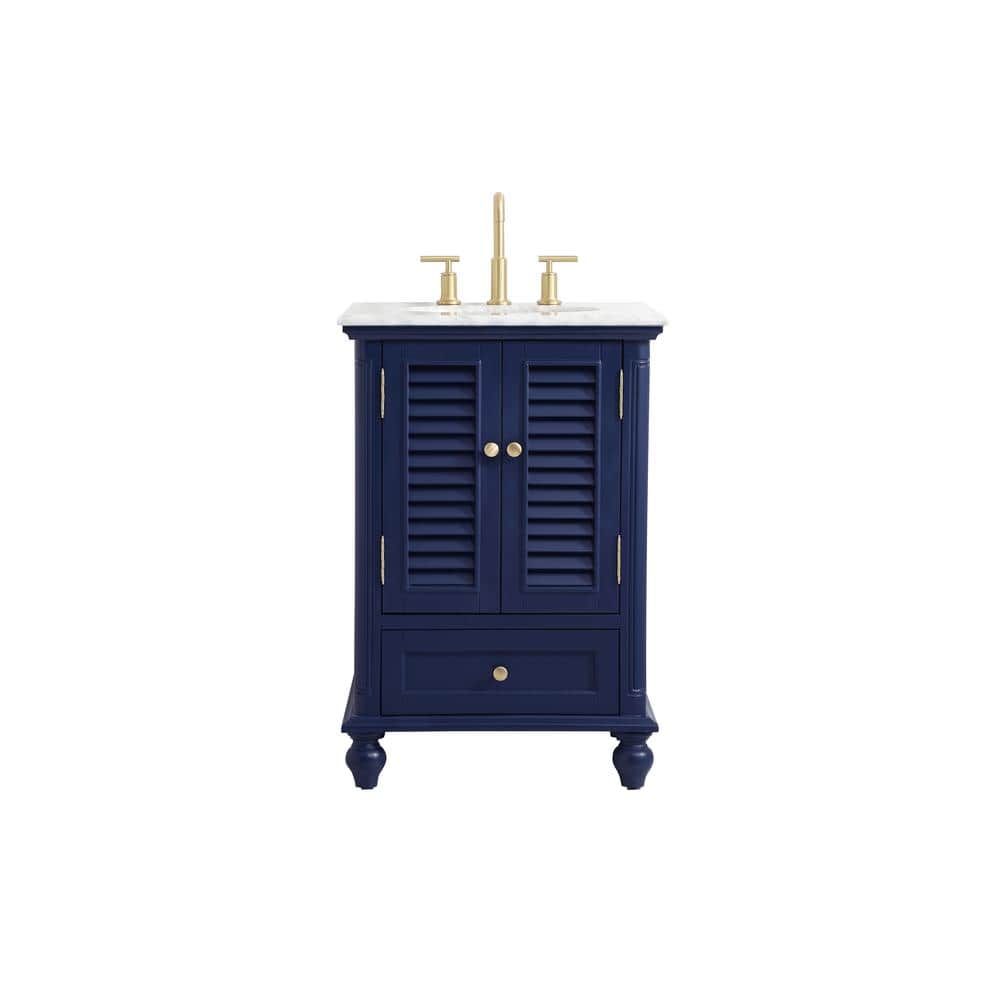 Simply Living 24 in. Single Bathroom Vanity in Blue with Marble Vanity Top 