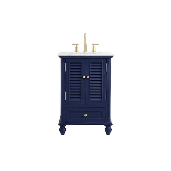 Unbranded Simply Living 24 in. Single Bathroom Vanity in Blue with Marble Vanity Top in Carrara White