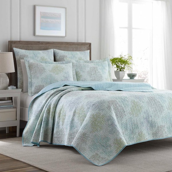 Saltwater 3-Piece Blue Geometric Cotton King Quilt Set