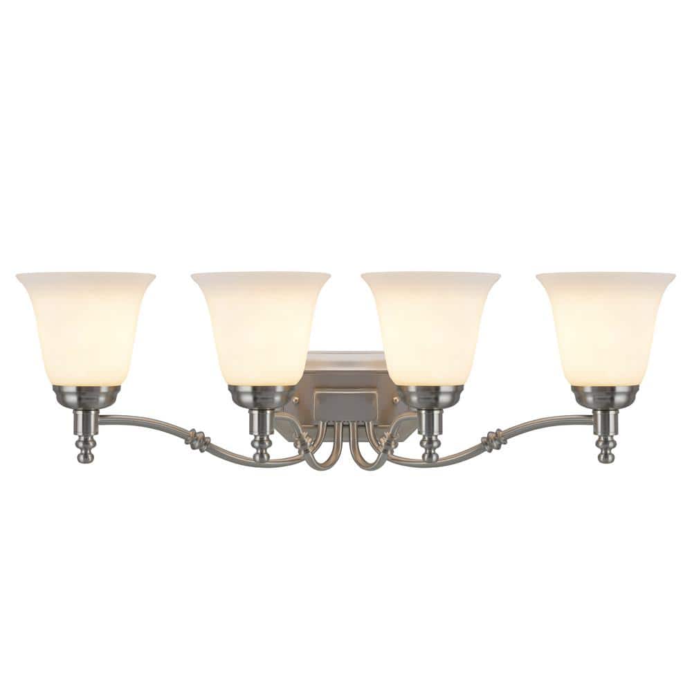 Satin Nickel 4-Light Vanity Fixture with Frosted Glass Shades