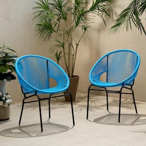 Nusa Black Metal Outdoor Patio Lounge Chair in Blue (2-Pack)