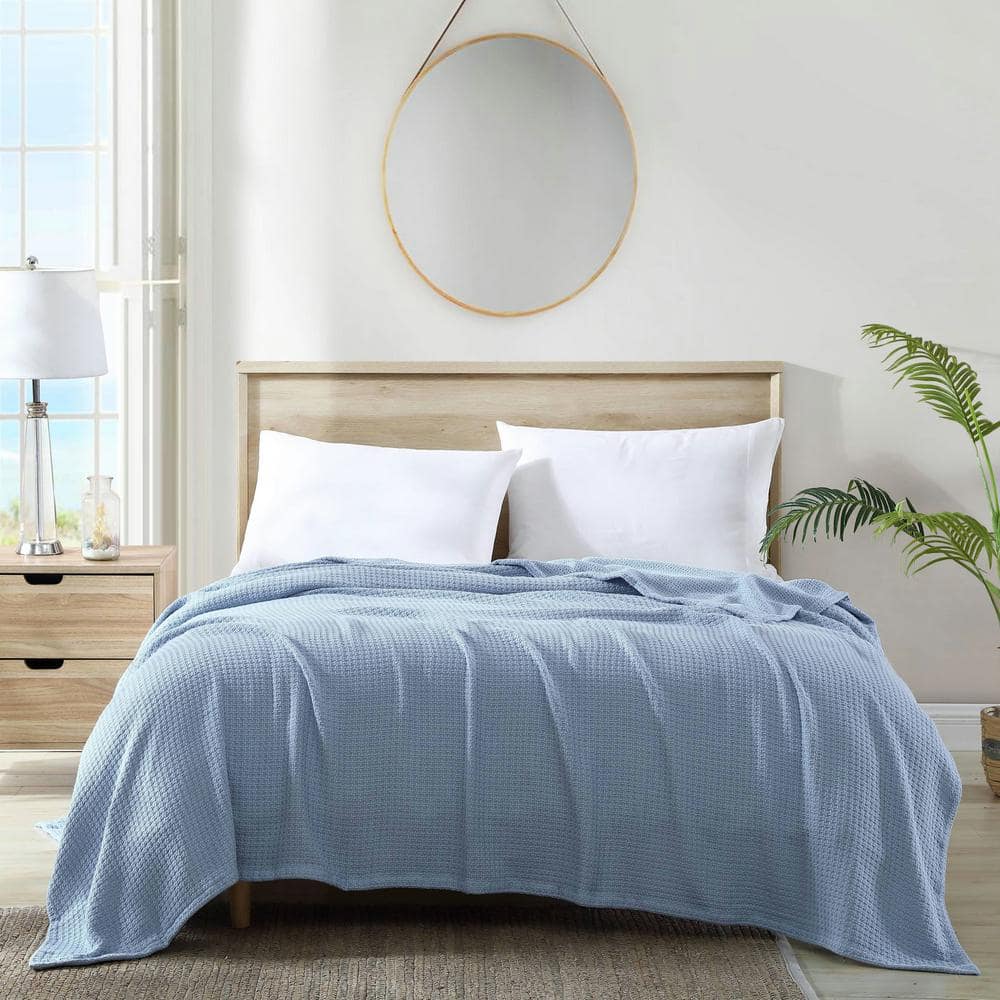 Cozy Coast Blue Cotton Full/Queen Knitted Blanket