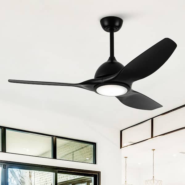 52 in. Integrated LED Indoor Modern Propeller Matte Black 3 Blade Ceiling Fan with Light and Remote Control