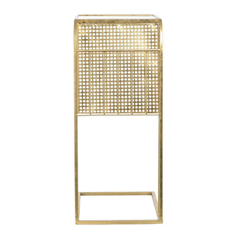 Gold Mirrored Metal Side Table with Magazine Rack, 27.5"