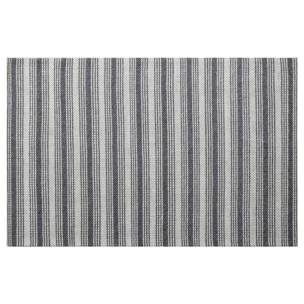 Gray and Off-White Wool Striped Handmade Rectangular Area Rug