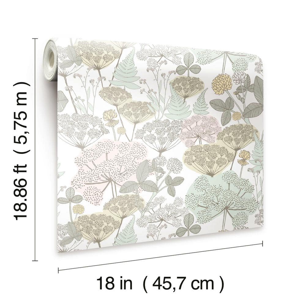 Pink and Green Floral Peel and Stick Vinyl Wallpaper