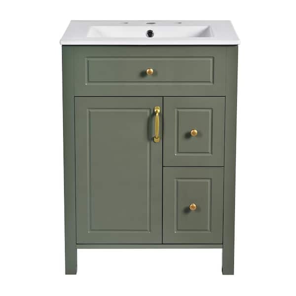 24 in. W x 18 in. D x 34 in. H Single Sink Freestanding Bath Vanity in Green with White Ceramic Top