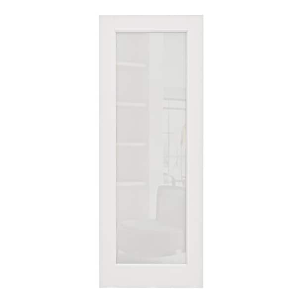 30 in. x 80 in. White Primed 1-Lite Tempered Frosted Glass and MDF Door Slab for Pocket Door without Pocket Door Frame
