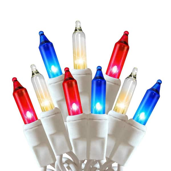 Garden Stake 100 Count Red White Blue Mini String Lights with White Wire, UL Certified
