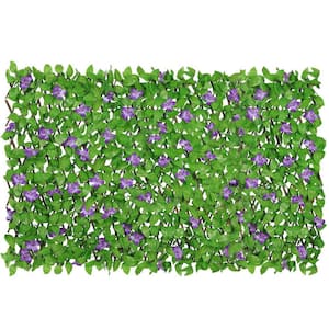 Expandable Faux Privacy Fence, Artificial Hedges Screen for Balcony Patio Outdoor with Flower (4-Pack)