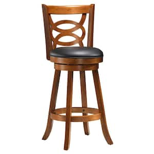 29 in. Black and Brown High Back Wood Bar Chair with Upholstery Seat Set of 2