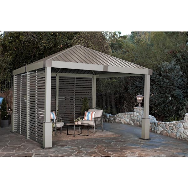 Sojag Nanda 12 ft. x 12 ft. Champagne Rustproof Aluminum Framed Gazebo With Two Louvered Walls