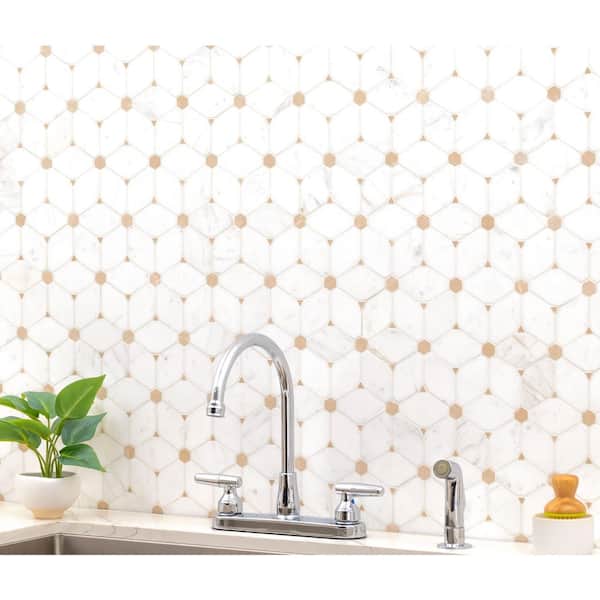 Cecily Creme 11 in. x 13 in. x 0.38 in. Polished Marble Mesh-Mounted Mosaic Floor and Wall Tile (9.5 sq. ft. /Case)