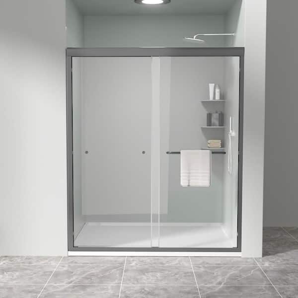 Double Bypass Sliding Shower Door, Semi-Frameless Shower Door, 56-60 in. W x 70 in. H Matte Black with Tempered Glass