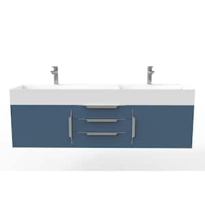 Maranon 60 in. W x 19 in. D x 19.25 in. H Double Floating Bath Vanity in Matte Blue with Chrome Trim and White Top