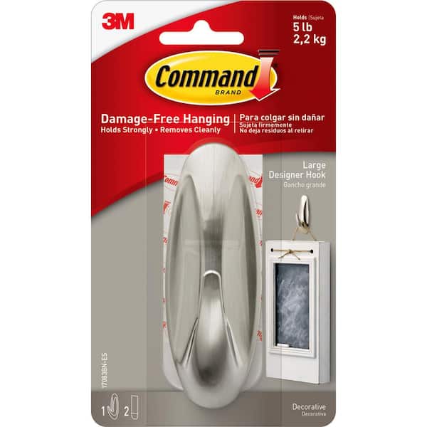 Command 5 lbs. Large Brushed Nickel Designer Hook (1 Hook, 2